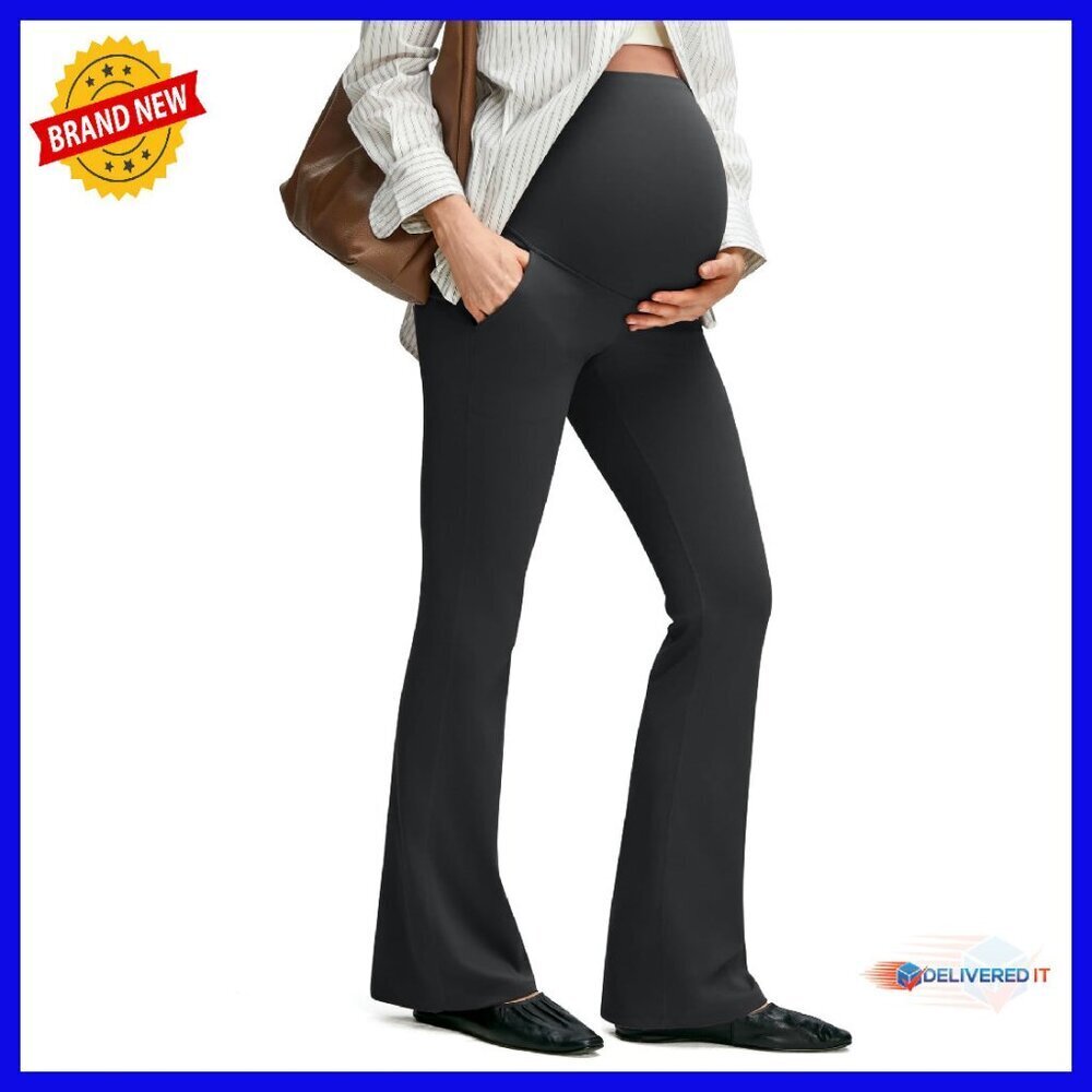 Maternity Flare Leggings with Pockets Over Belly Yoga Pants